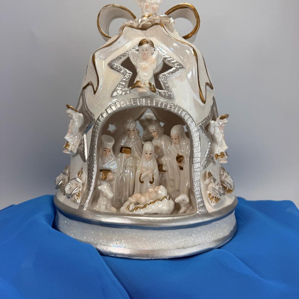 Cracker Barrel Vintage Pearlized Porcelain Christmas Nativity Bell